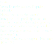Cata: Vista: Dorado pálido, límpido y brillante.
Nariz: intensa y de exquisita franqueza. Su perfil típicamente varietal, conjuga delicados aromas frutales con notas cítricas y florales.
Boca: fresco, untuoso, equilibrado y muy armónico.
Recomendamos su degustación entre 10 y 12ºC