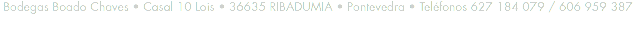 Bodegas Boado Chaves • Casal 10 Lois • 36635 RIBADUMIA • Pontevedra • Teléfonos 627 184 079 / 606 959 387