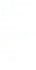 blanco joven, seco  y tranquilo albariño 100%
Val do Salnés
4.600 Kg/Ha
del 28 de septiembre  al 5 de octubre
13%Vol 6'57 g/l
<4 g/l (seco)