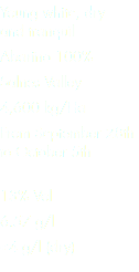Young white, dry and tranquil
Abariño 100%
Salnes Valley
4,600 kg/Ha
From September 28th to October 5th
 13% Vol
6.57 g/l
<4 g/l (dry)