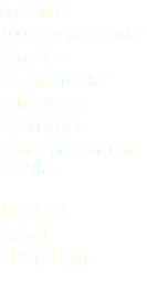 Aged white
100 days (french oak)
6 months
Albariño 100%
Salnes Valley
5,600 kg/Ha
From September 15th to 25th  
13.4% Vol
6.7 g/l
<1'5 g/l (dry)